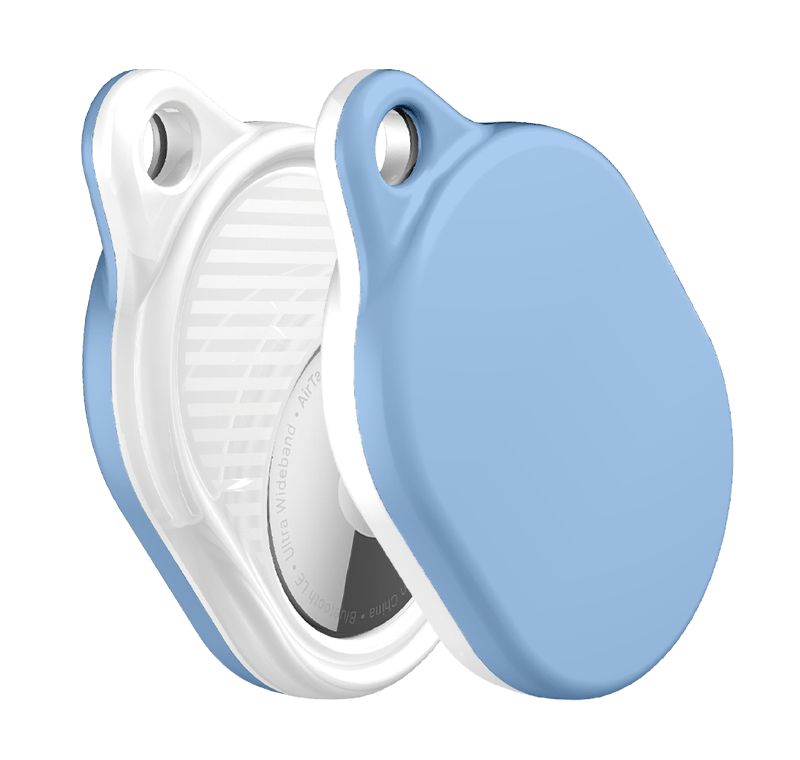 Front and back view of a custom AirTag case, combining functional protection with a personalized design