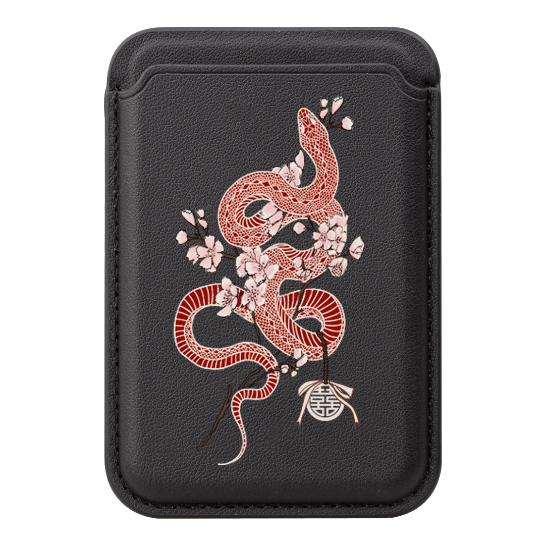 Blossom Snake in Red MagSafe Wallet MagSafe Wallet Black by Veronica Tucker - The Dairy